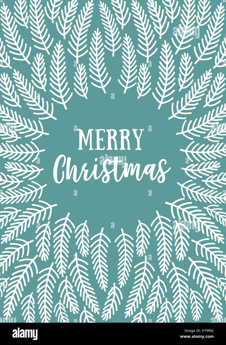 Semplice e moderno scheda di natale con disegnato a mano Abete rami, illustrazione vettoriale Illustrazione Vettoriale