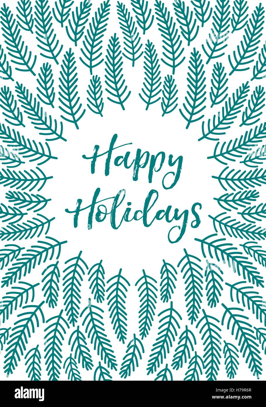 Scheda di Natale con disegnato a mano Abete rami frontiera, illustrazione vettoriale Illustrazione Vettoriale