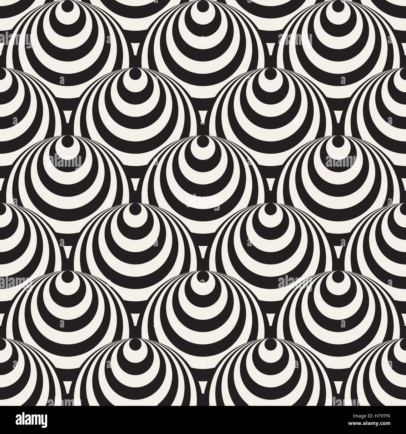 Vector Seamless in bianco e nero dei cerchi concentrici illusione ottica Pattern Illustrazione Vettoriale