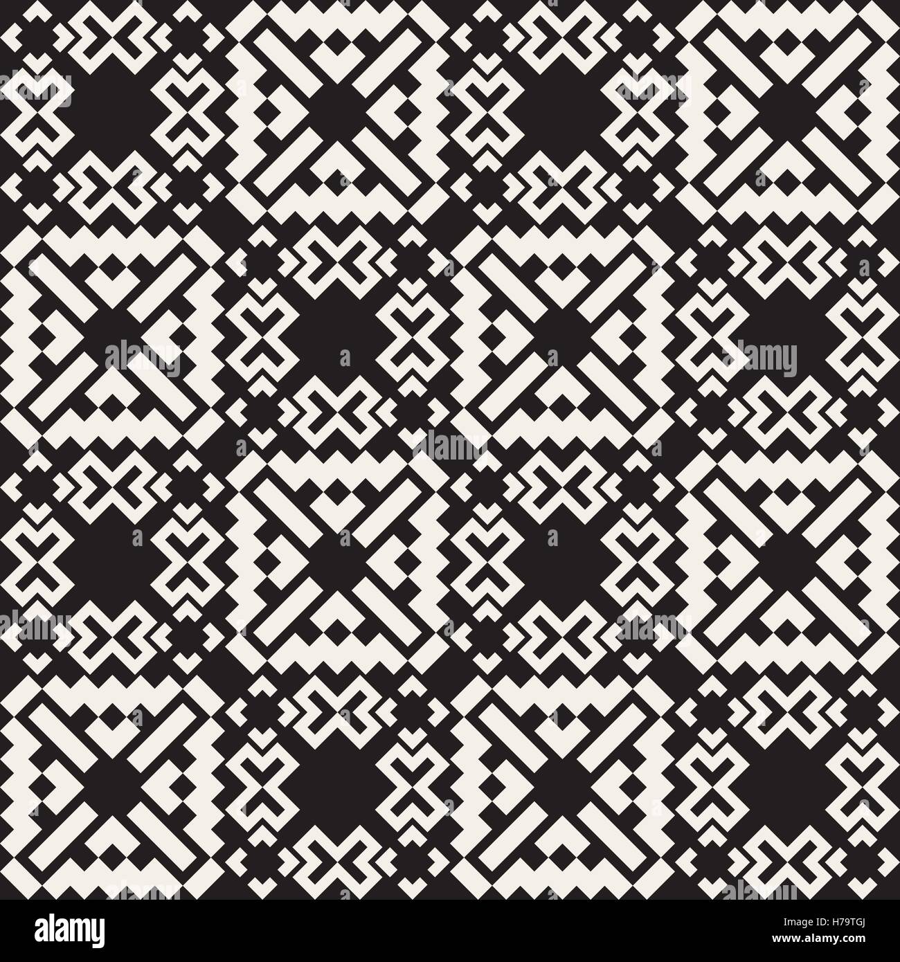 Vector Seamless in bianco e nero semplice croce Square etnica Pattern Quilt Illustrazione Vettoriale