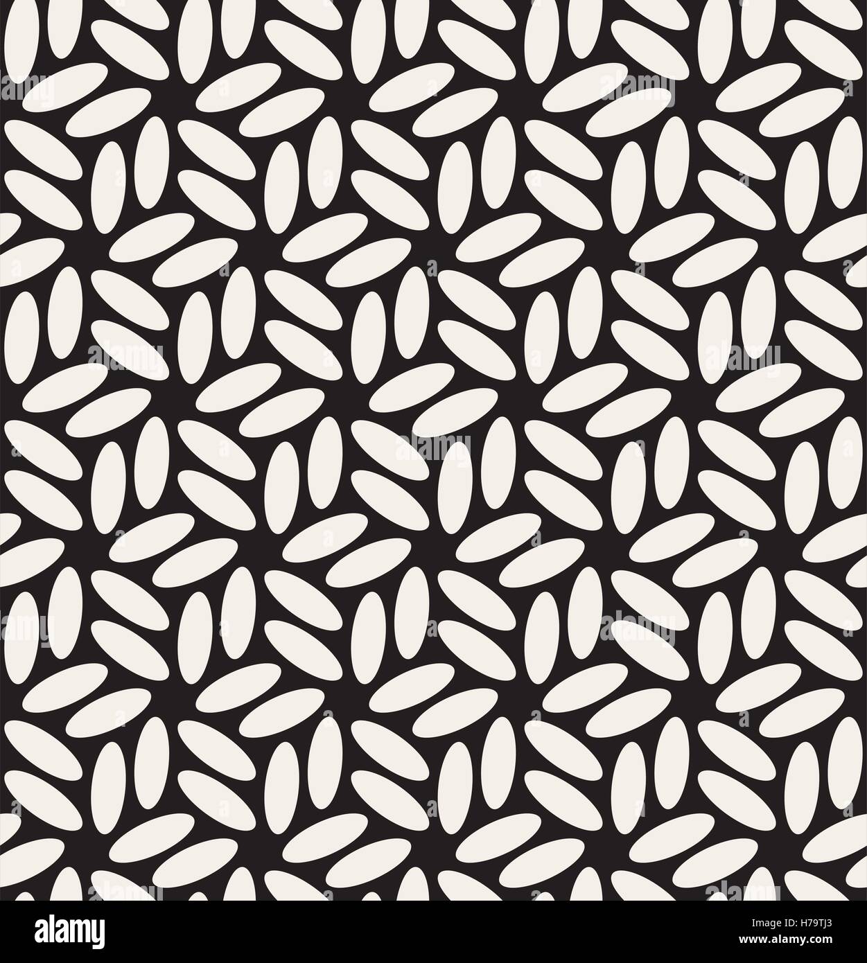 Vector Seamless bianco nero arrotondato ellissi esagonale a motivo floreale Illustrazione Vettoriale