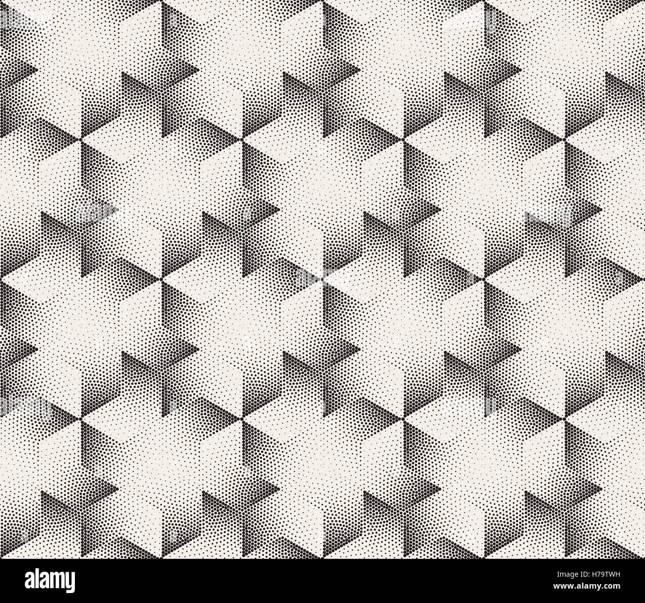 Vector Seamless le strisce bianche e nere puntini puntini di semitonalità esagonale Pattern triangolare Illustrazione Vettoriale