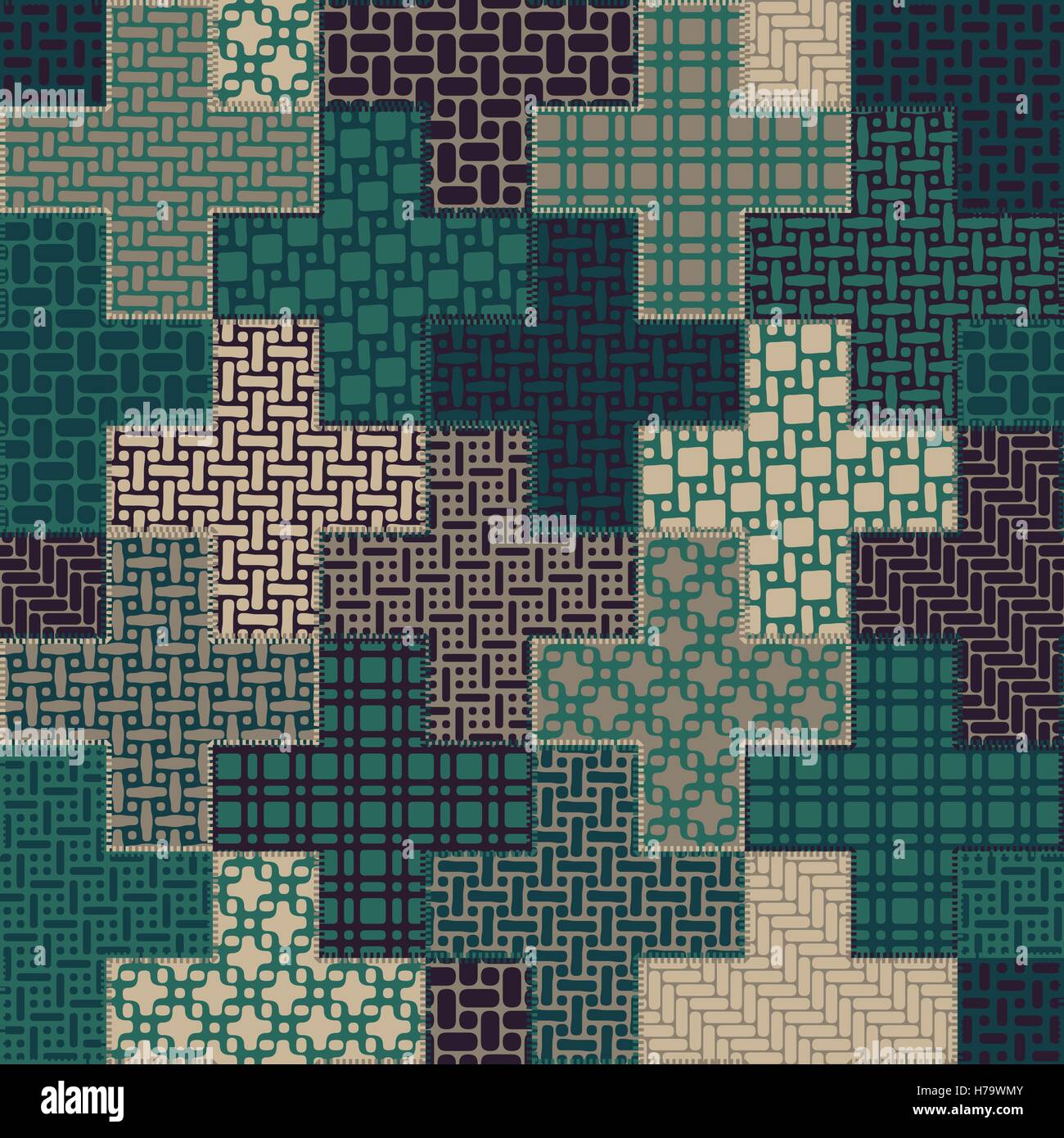 Vector Seamless Cross Patchwork Quilt Pattern in verde e marrone Colori Illustrazione Vettoriale