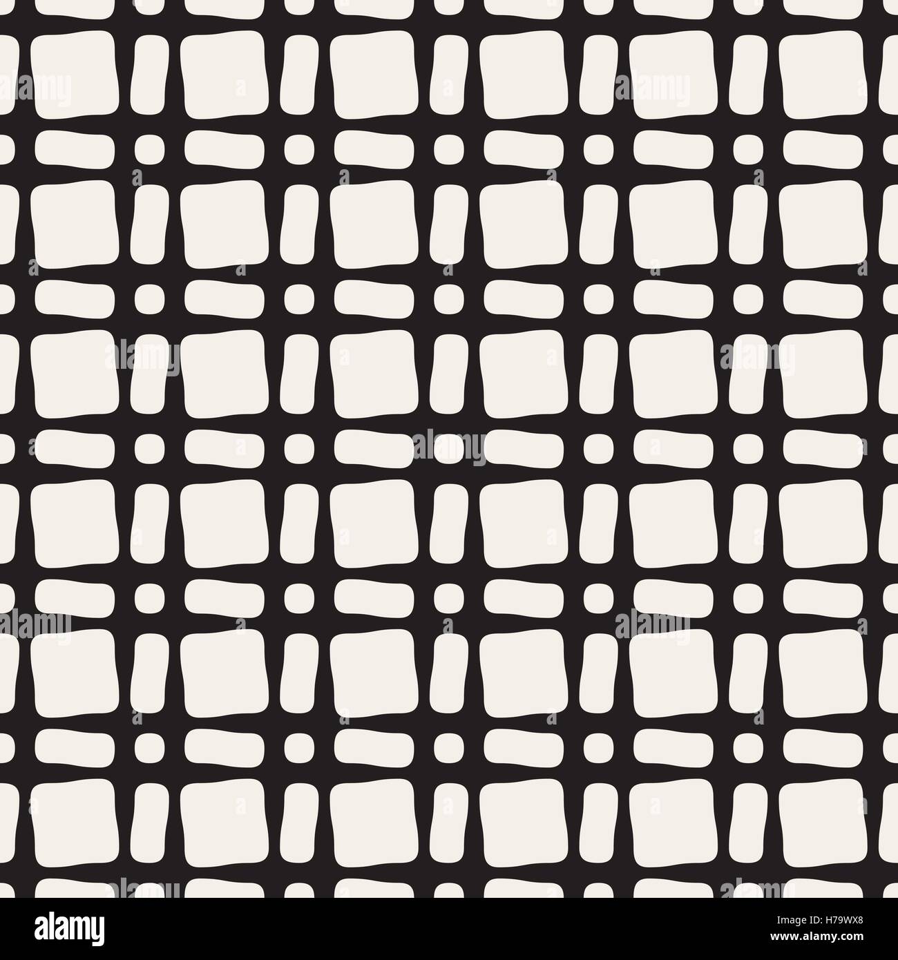 Vector Seamless in bianco e nero geometrico rettangolo arrotondato e cerchi di griglia Illustrazione Vettoriale