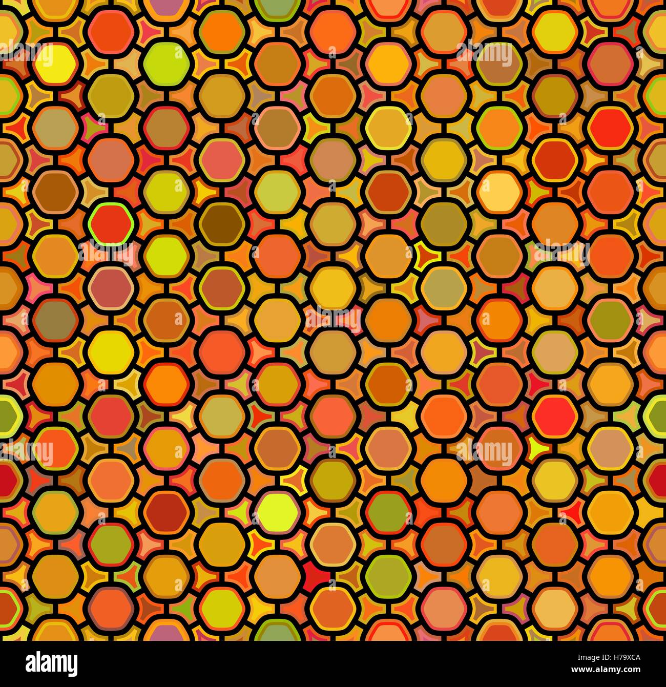 Vector Seamless Multicolor Arancio arrotondato a nido d'ape esagonale linea collegata di griglia Illustrazione Vettoriale