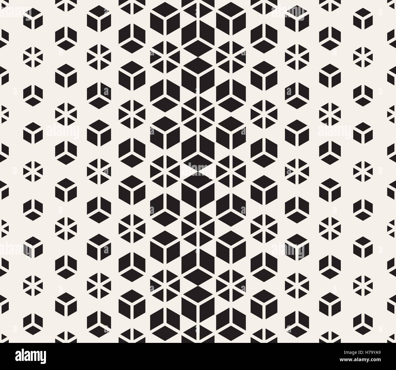 Vector Seamless in bianco e nero a triangolo della griglia esagonale Halftone Pattern di gradiente Illustrazione Vettoriale