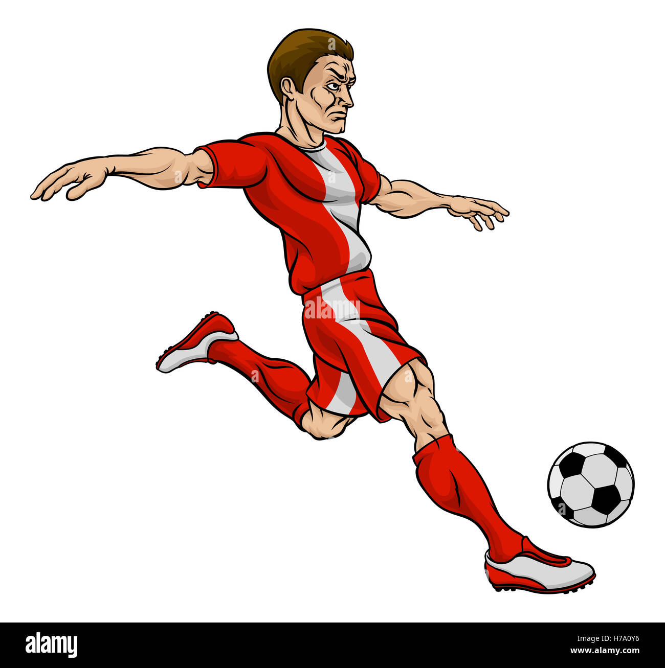 Un cartoon football soccer personaggio calciare la palla Foto Stock