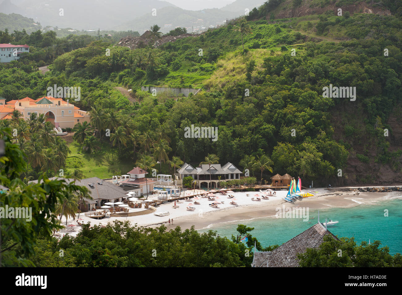 Luxury beach resort sull'isola caraibica di Saint Lucia Foto Stock
