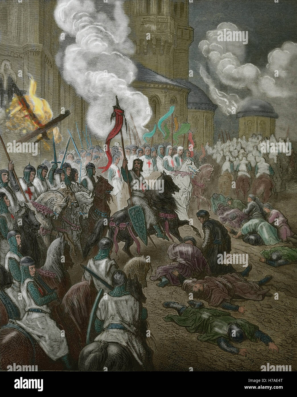 Quarta Crociata. Entrata dei Crociati a Costantinopoli, 1204. Incisione di  Gustave Dore, XIX c. Colore Foto stock - Alamy