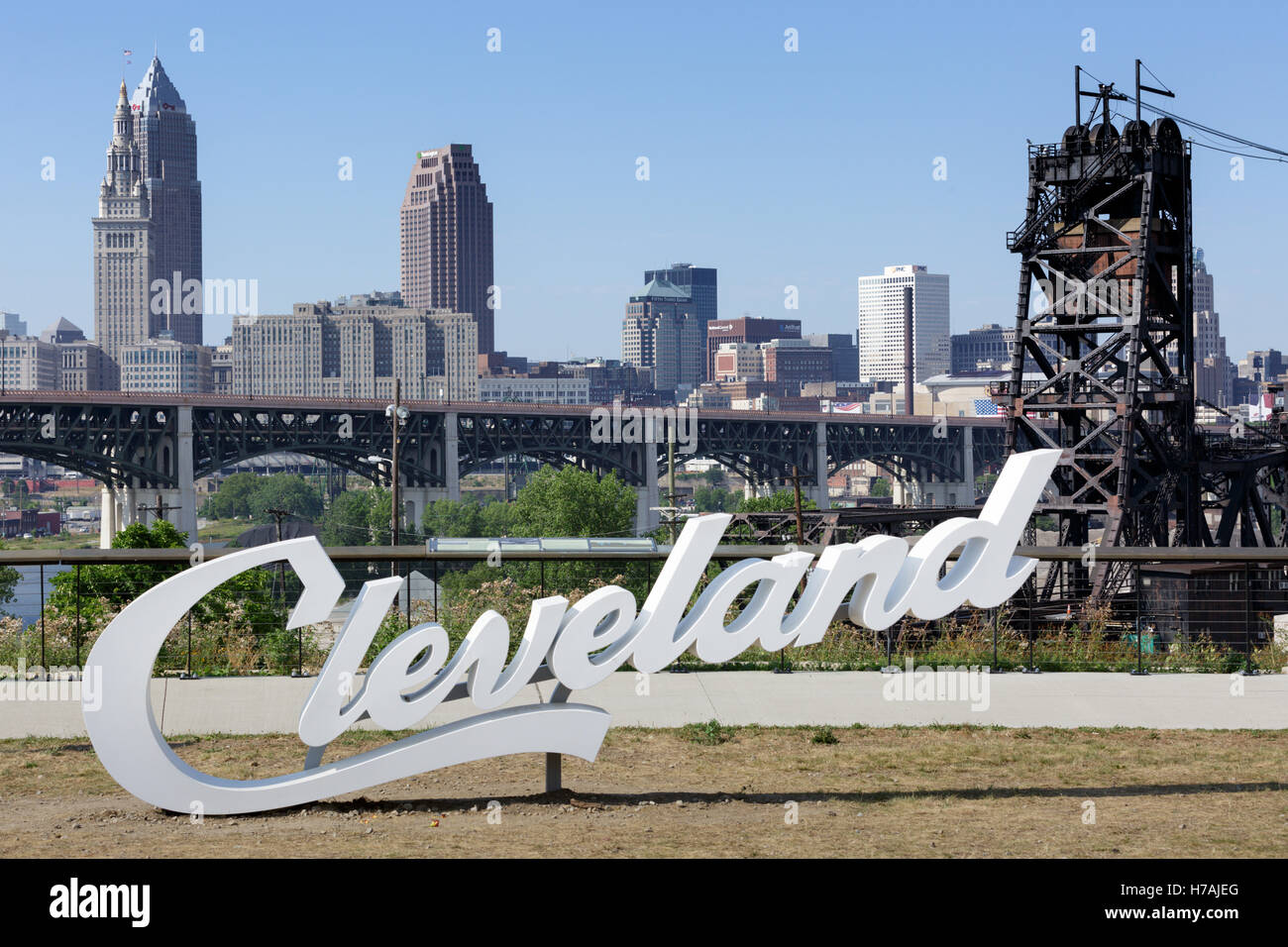 Skyline di Cleveland, Ohio, USA. Foto Stock