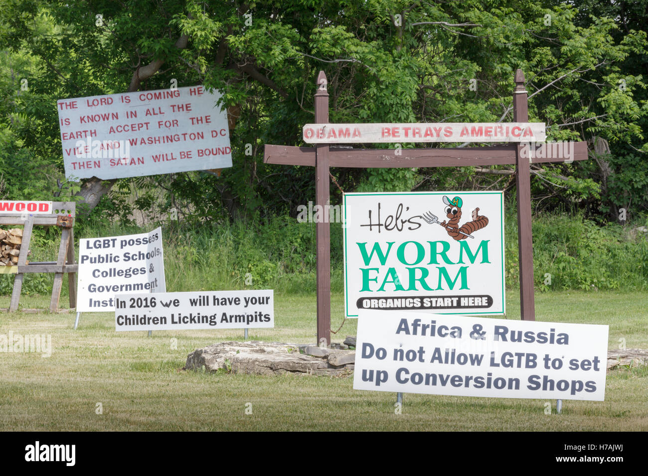Eb il worm agriturismo prende una forte posizione politica. Finger Lakes, nello Stato di New York, Stati Uniti d'America. Foto Stock