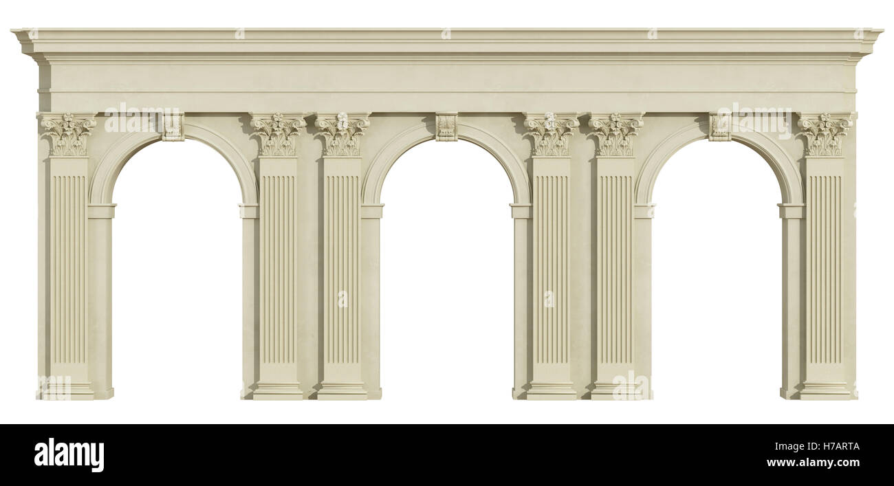 Il colonnato del classico con archi e colonne corinzie isolato su bianco - 3d rendering Foto Stock
