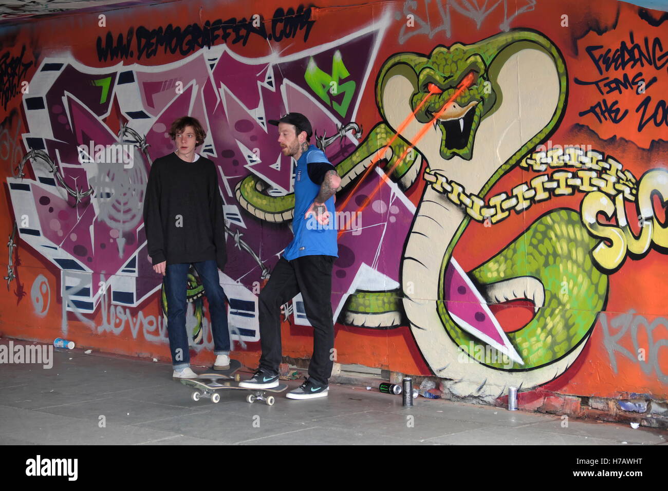 Il parco di skateboard in th.e undercroft su London South Bank Arts Centre Foto Stock