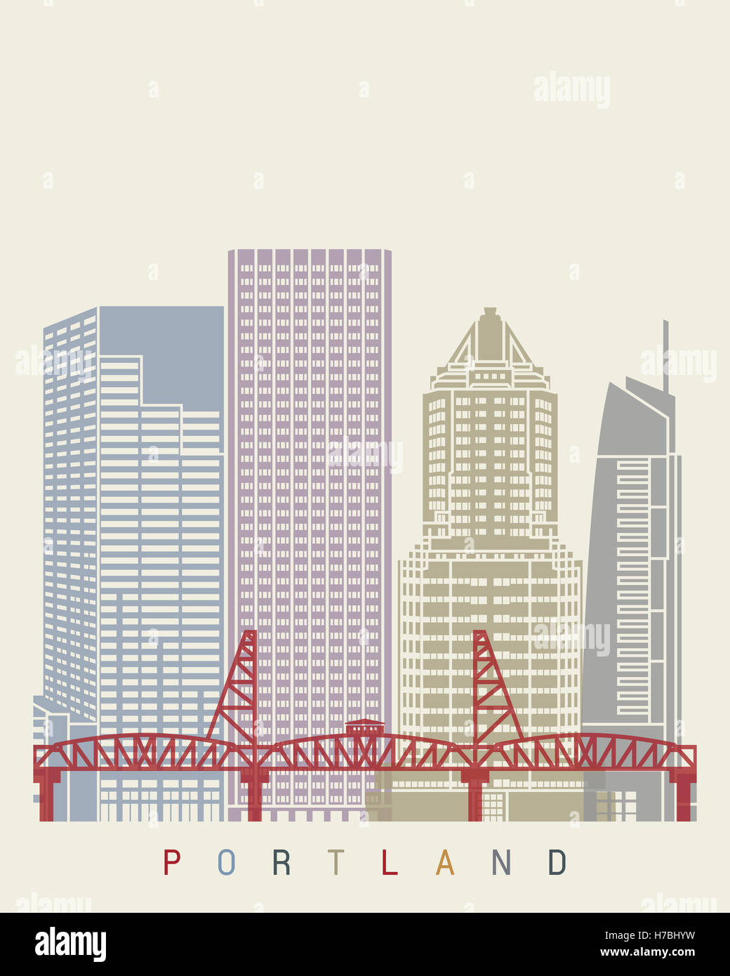Lo skyline di Portland poster in formato vettoriale modificabile file Foto Stock
