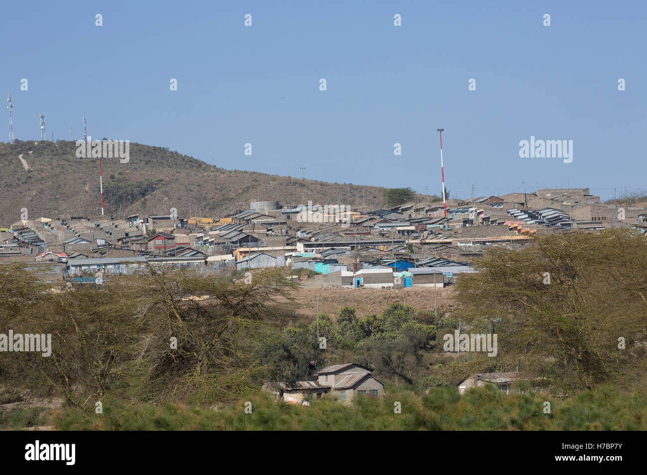 Sviluppo di alloggiamento su una collina vicino al bordo del lago lago Naivasha Kenya Foto Stock