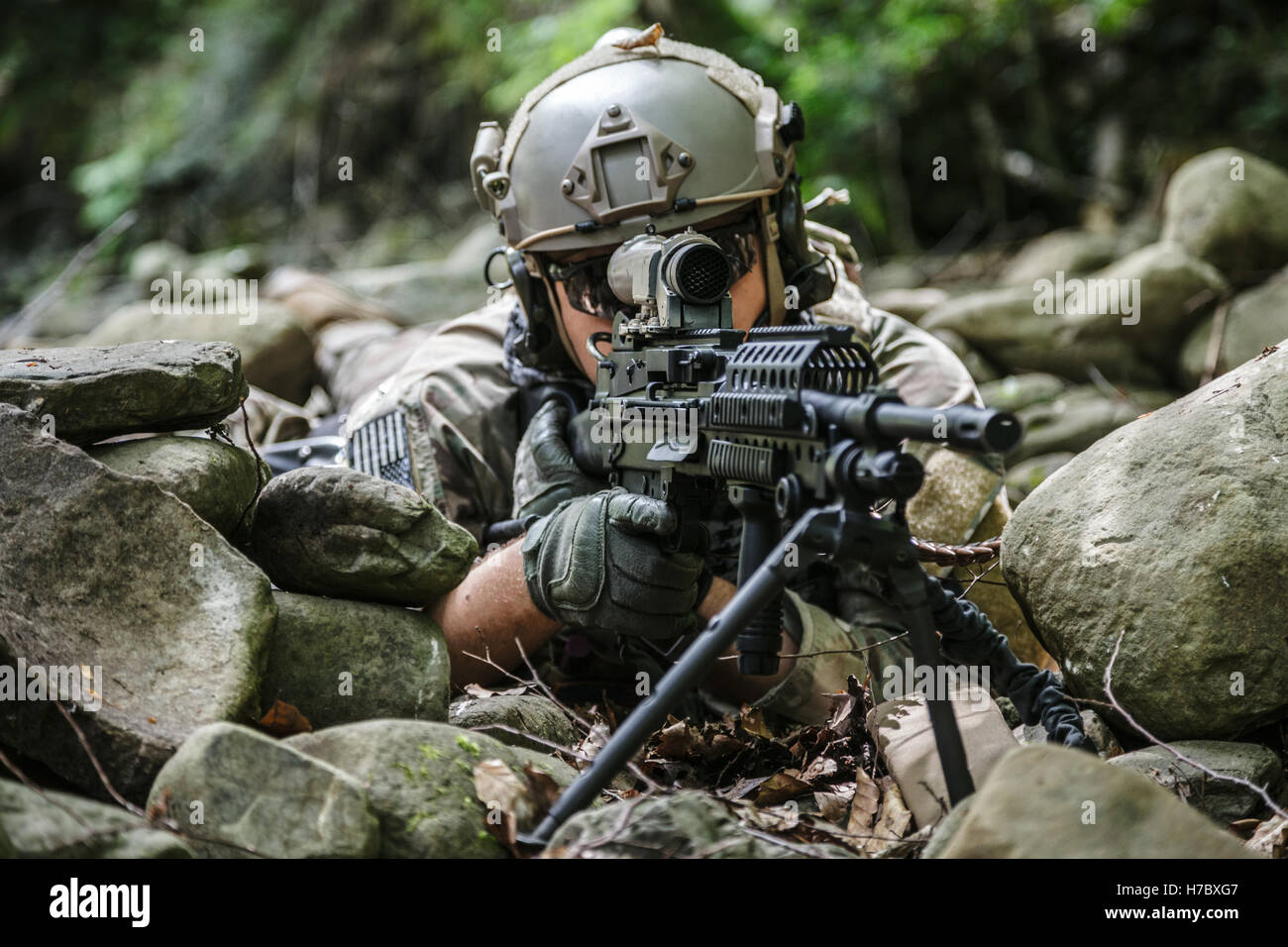 Army Ranger mitrailleur Foto Stock