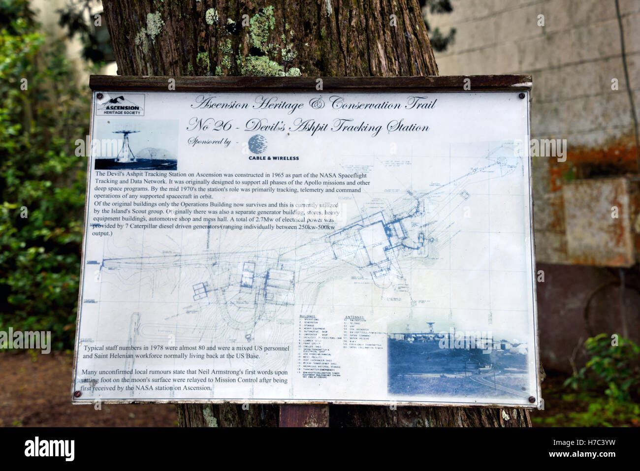 Segno dell'Ascensione Heritage Society al di fuori delle zone depresse ora le operazioni di costruzione del diavolo Ashpit stazione di Tracking Foto Stock