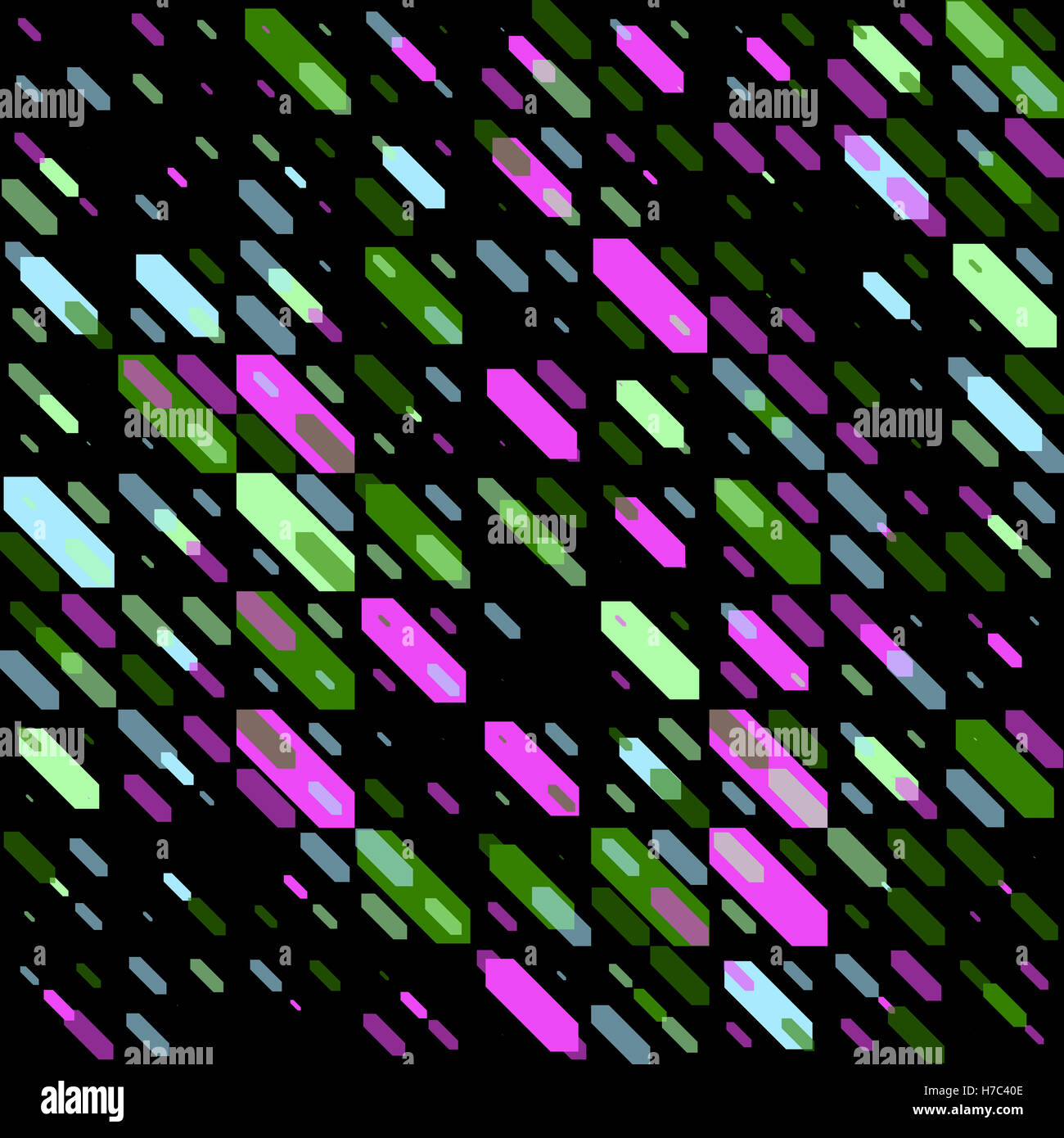 Raster senza giunture geometrico parallelo forma diagonale in neon verde e colori rosa su sfondo nero Foto Stock