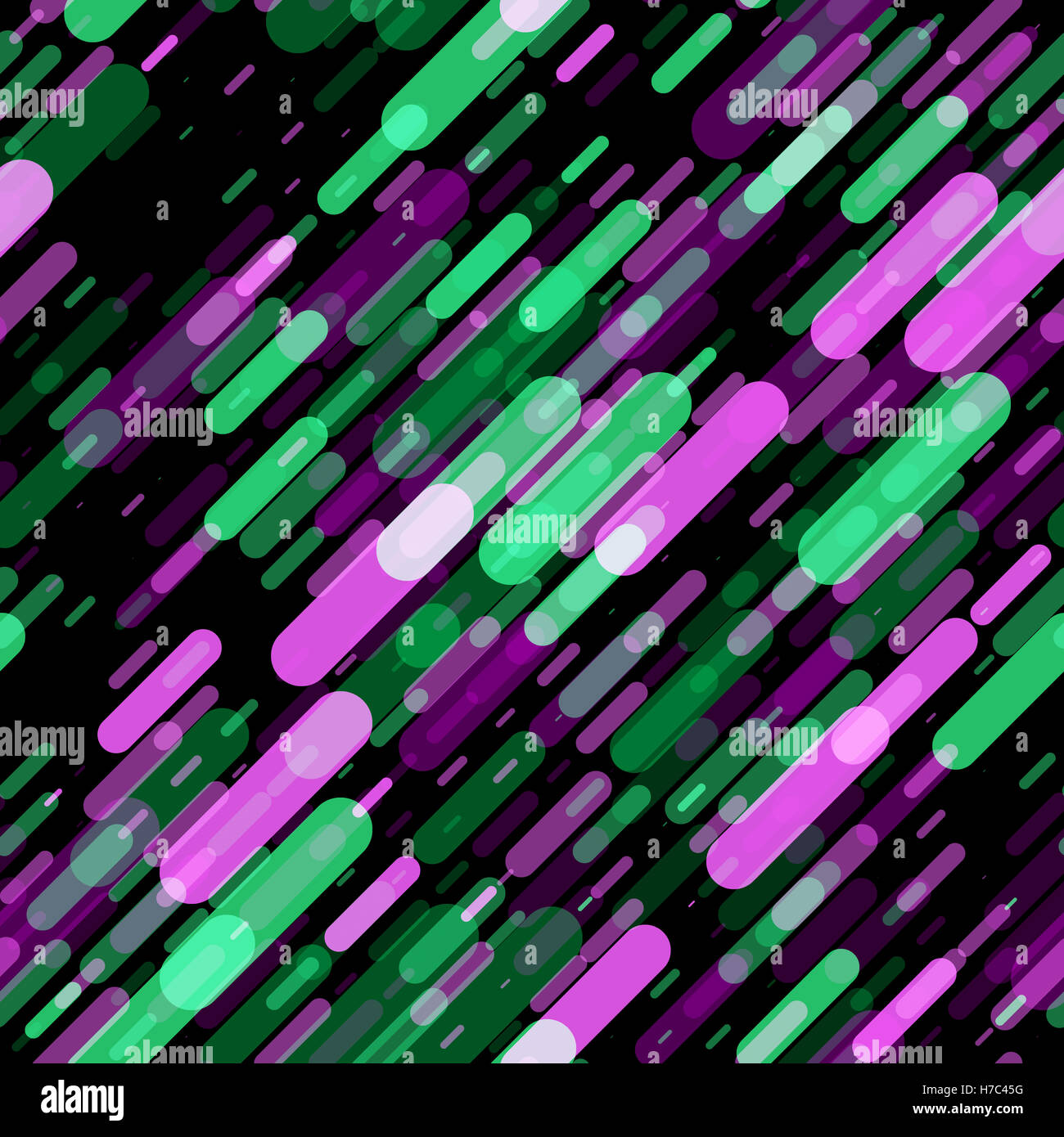 Raster senza giunture parallela diagonale arrotondata geometrica tappare i tubi al neon verde e viola i colori Foto Stock