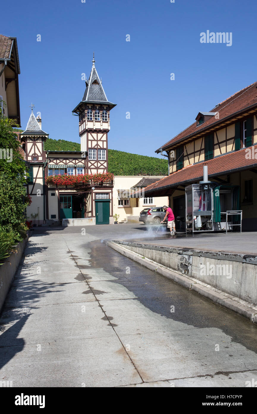 Esterno di Trimbach azienda vinicola a Ribeauville, Colmar, Francia Foto Stock