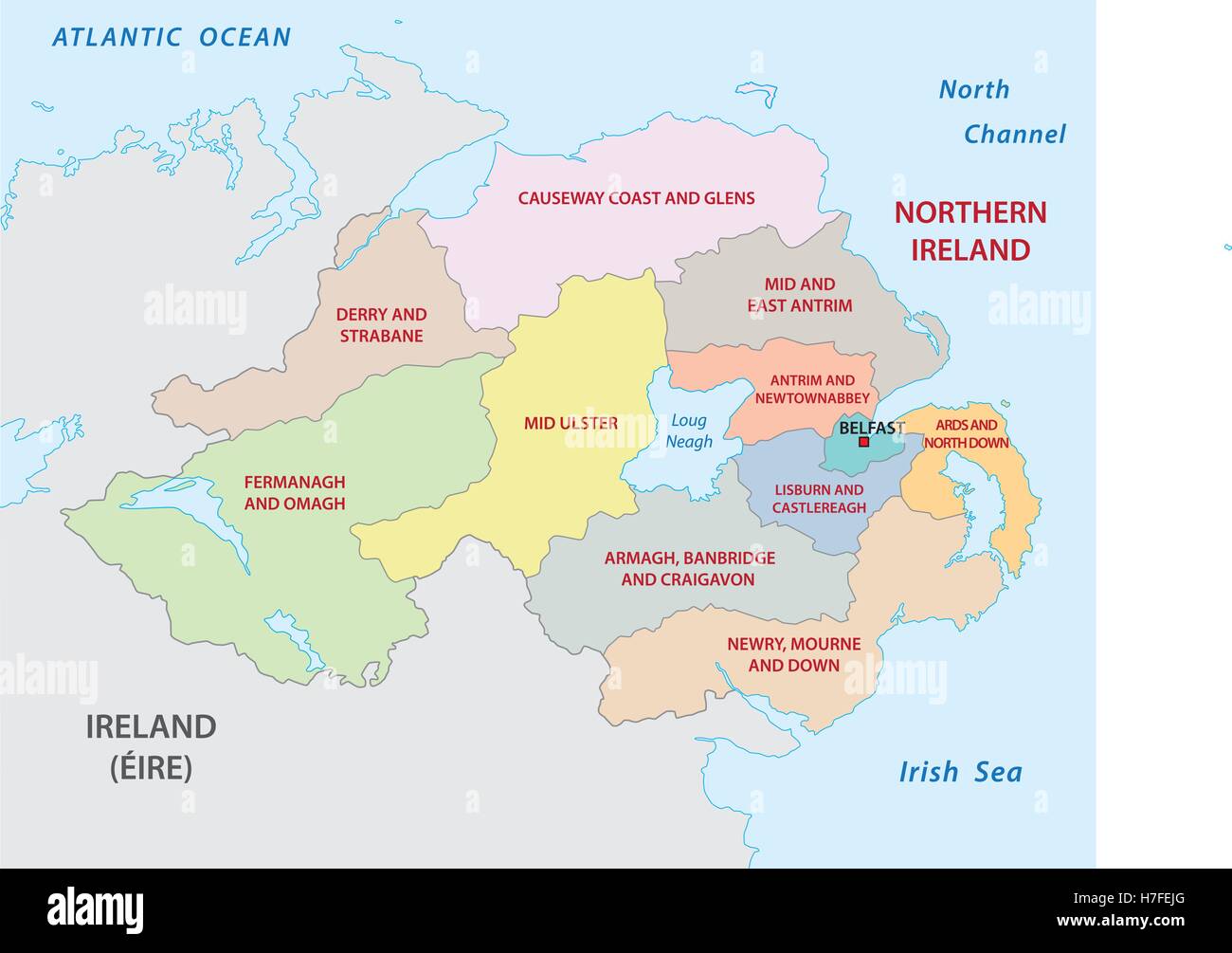 Irlanda del Nord politica e amministrativa di mappa Illustrazione Vettoriale