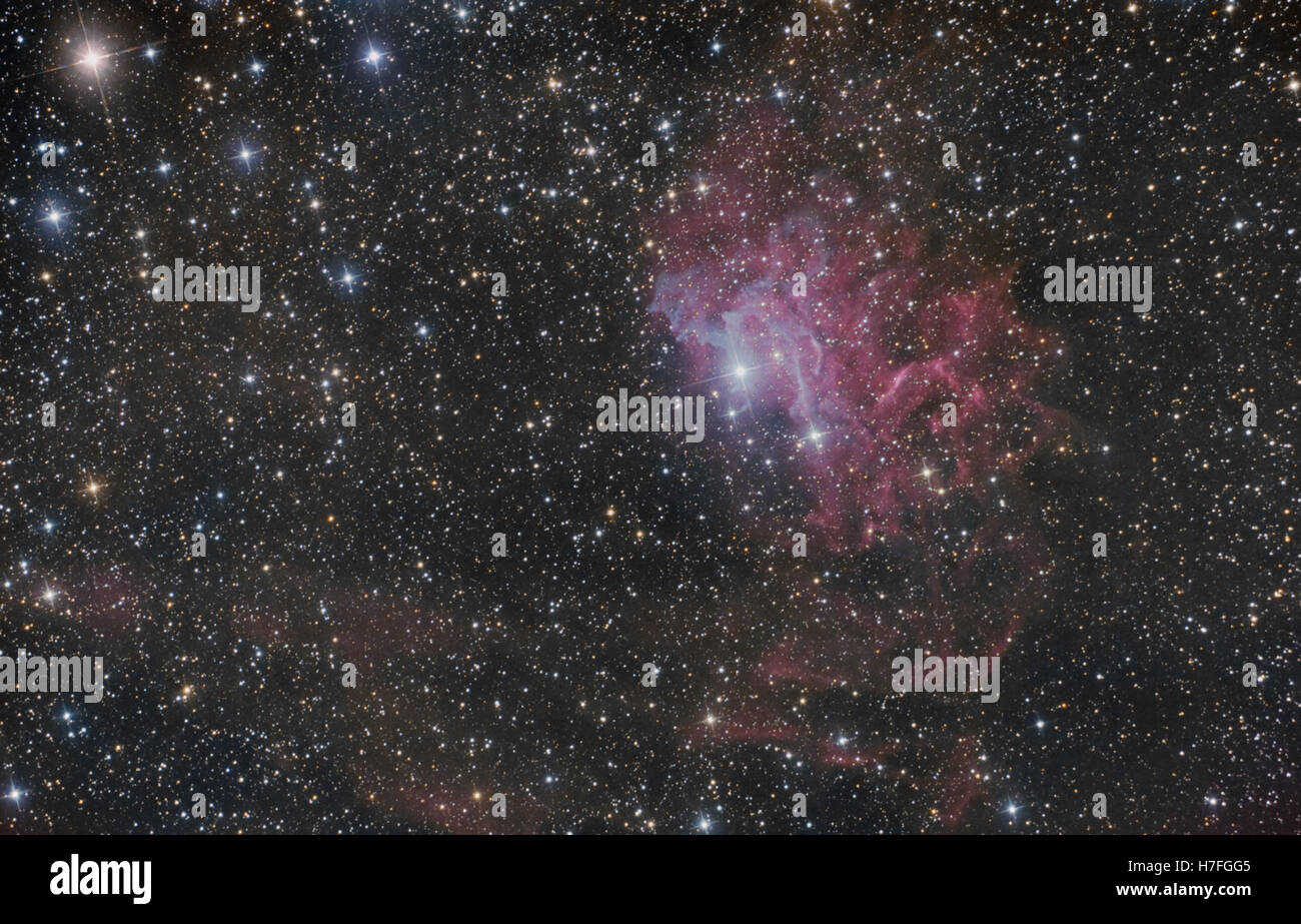 Flaming star nebula (IC 405), rilevate con un telescopio e fotocamera CMOS Foto Stock