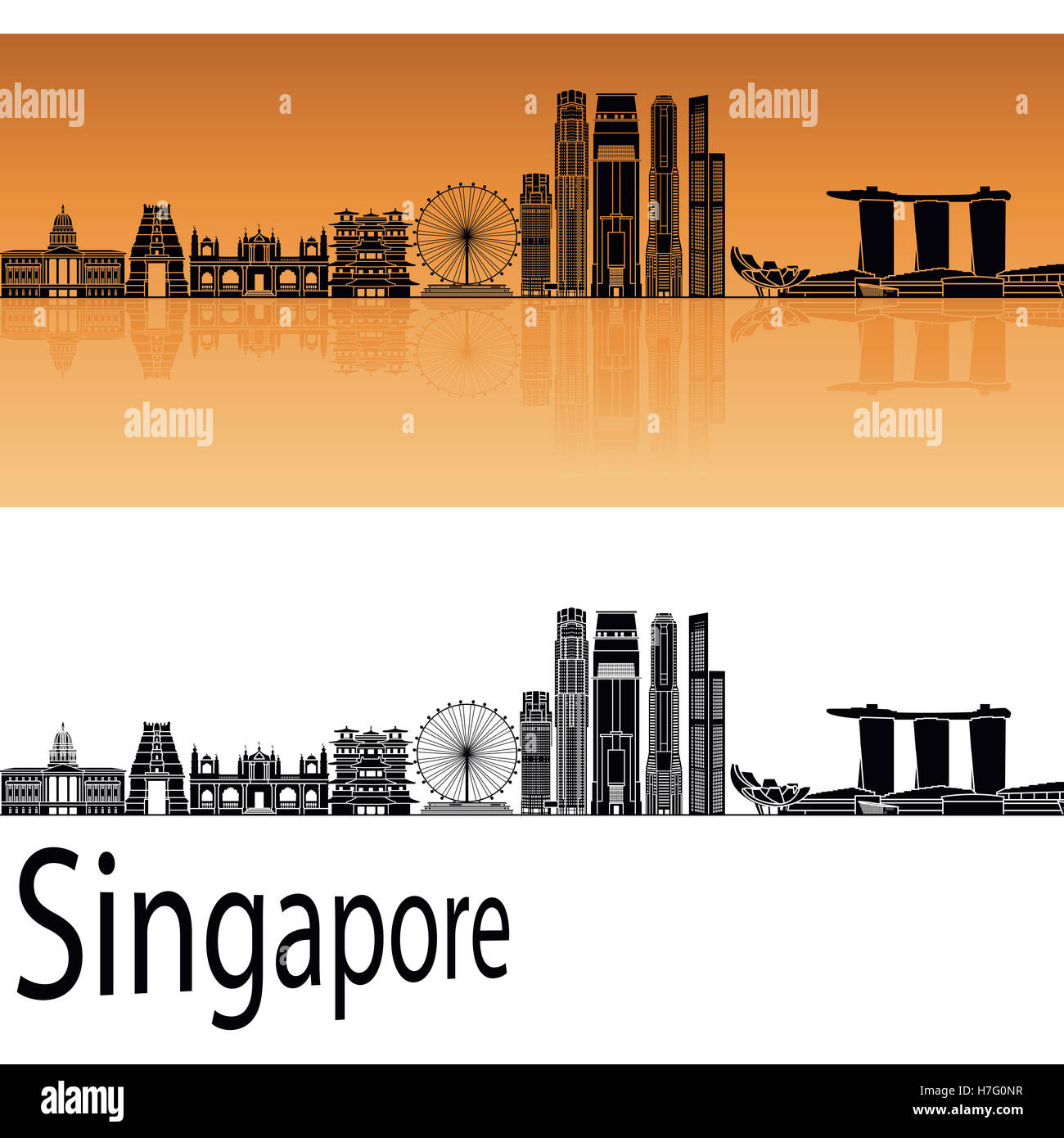 Singapore V2 skyline di sfondo arancione nella modificabile file vettoriali Foto Stock