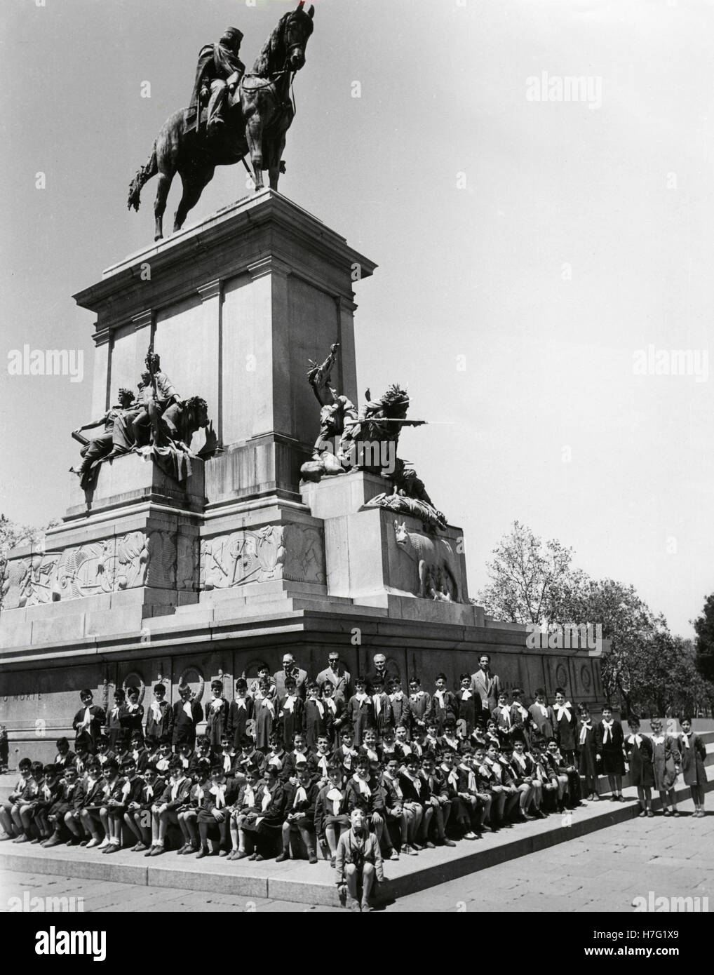 Gite scolastiche a Garibaldi il monumento, Roma, Italia Foto Stock