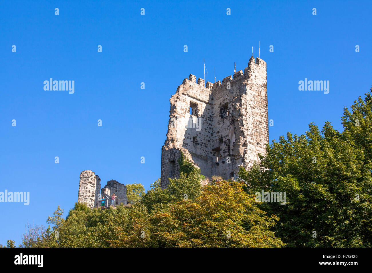 Germania, Siebenbirge, la rovina del castello al Drachenfels montagna. Foto Stock