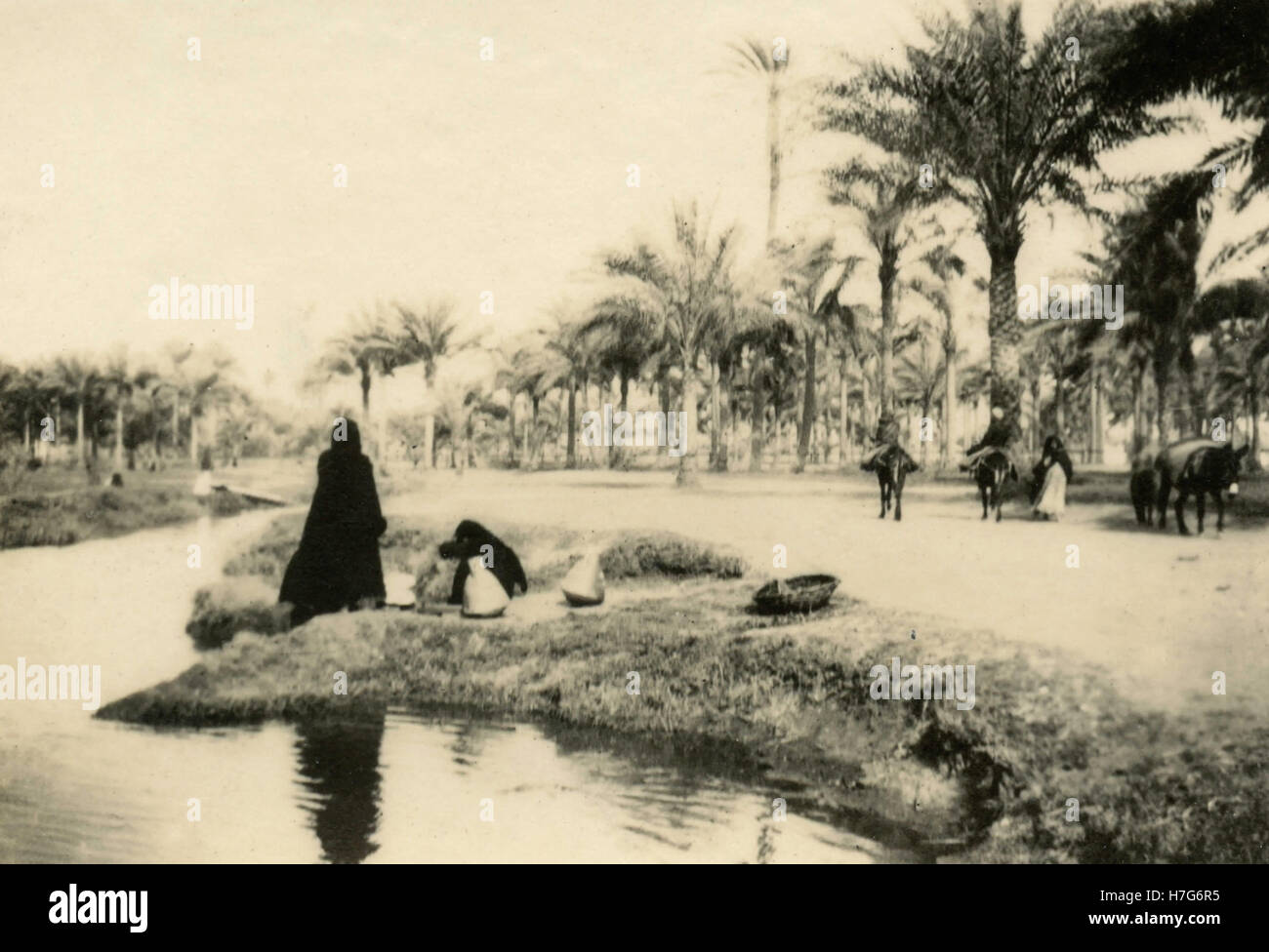 Donne arabe prendendo l'acqua nell'Oasys, Egitto Foto Stock