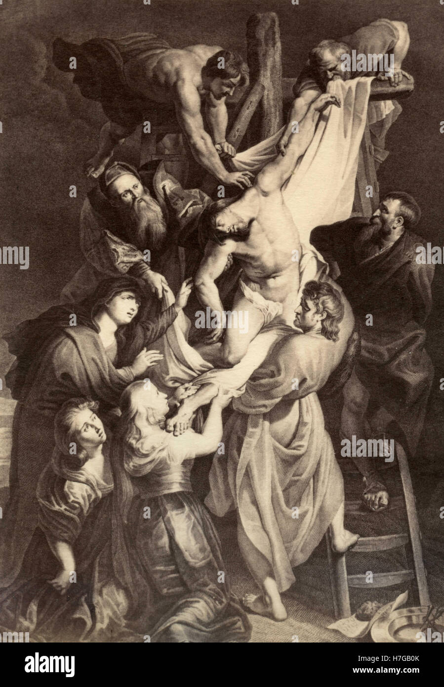 La discesa dalla Croce, stampa da Peter Paul Rubens Foto Stock