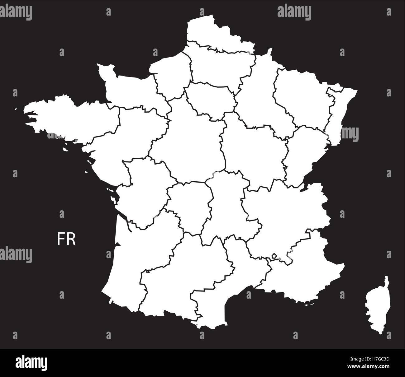 Mappa Francia Con Le Regioni In Bianco Nero Immagine E Vettoriale Alamy