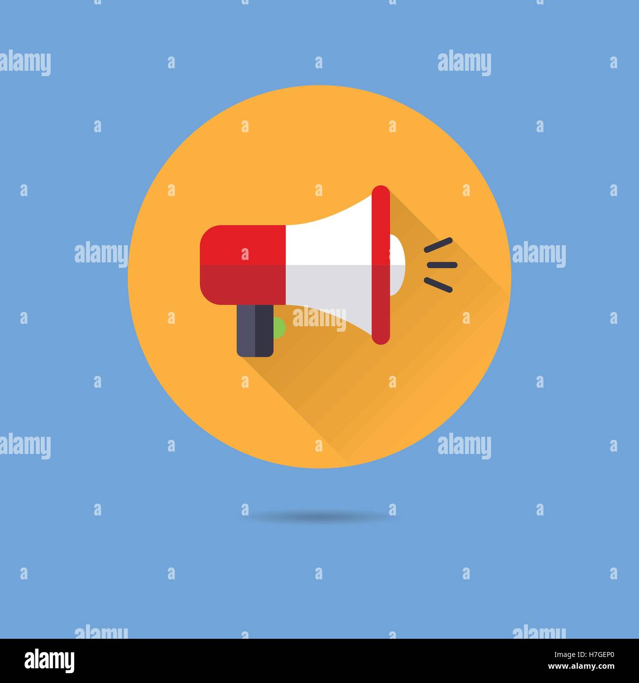 Il marketing virale megafono design piatto lungo ombra icona vettore Illustrazione Vettoriale