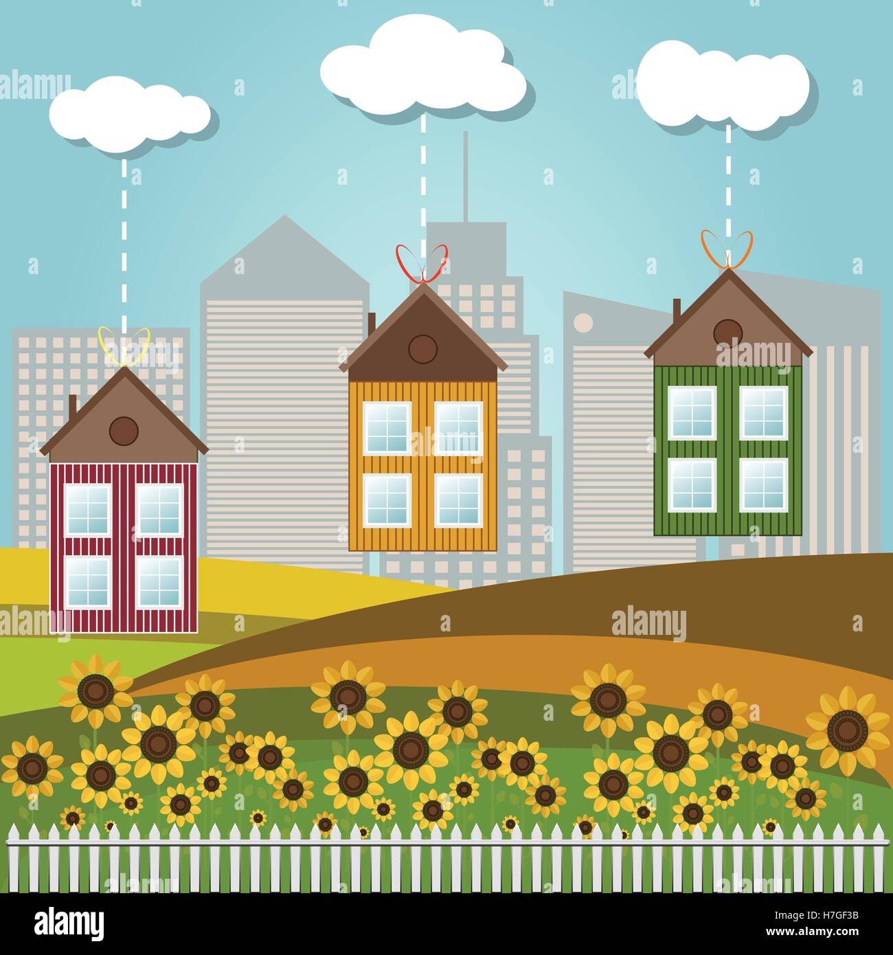 Case colorate, Real Estate concetto. Doni e promozioni Illustrazione Vettoriale