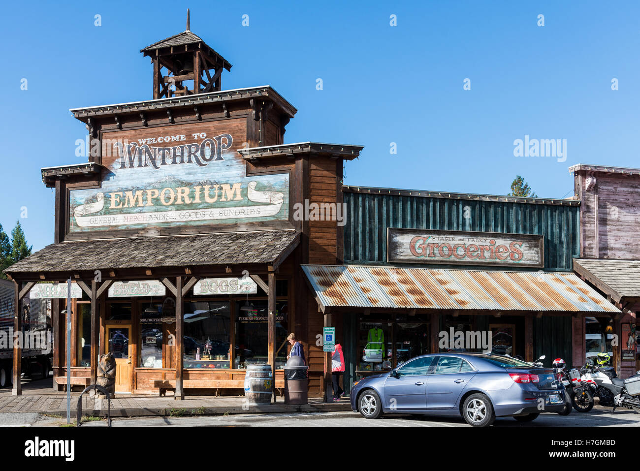 General store in un tradizionale villaggio western Winthrop, Washington, Stati Uniti d'America. Foto Stock