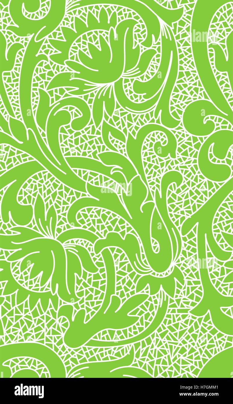 Seamless bianco in pizzo floreale pattern su sfondo verde Illustrazione Vettoriale