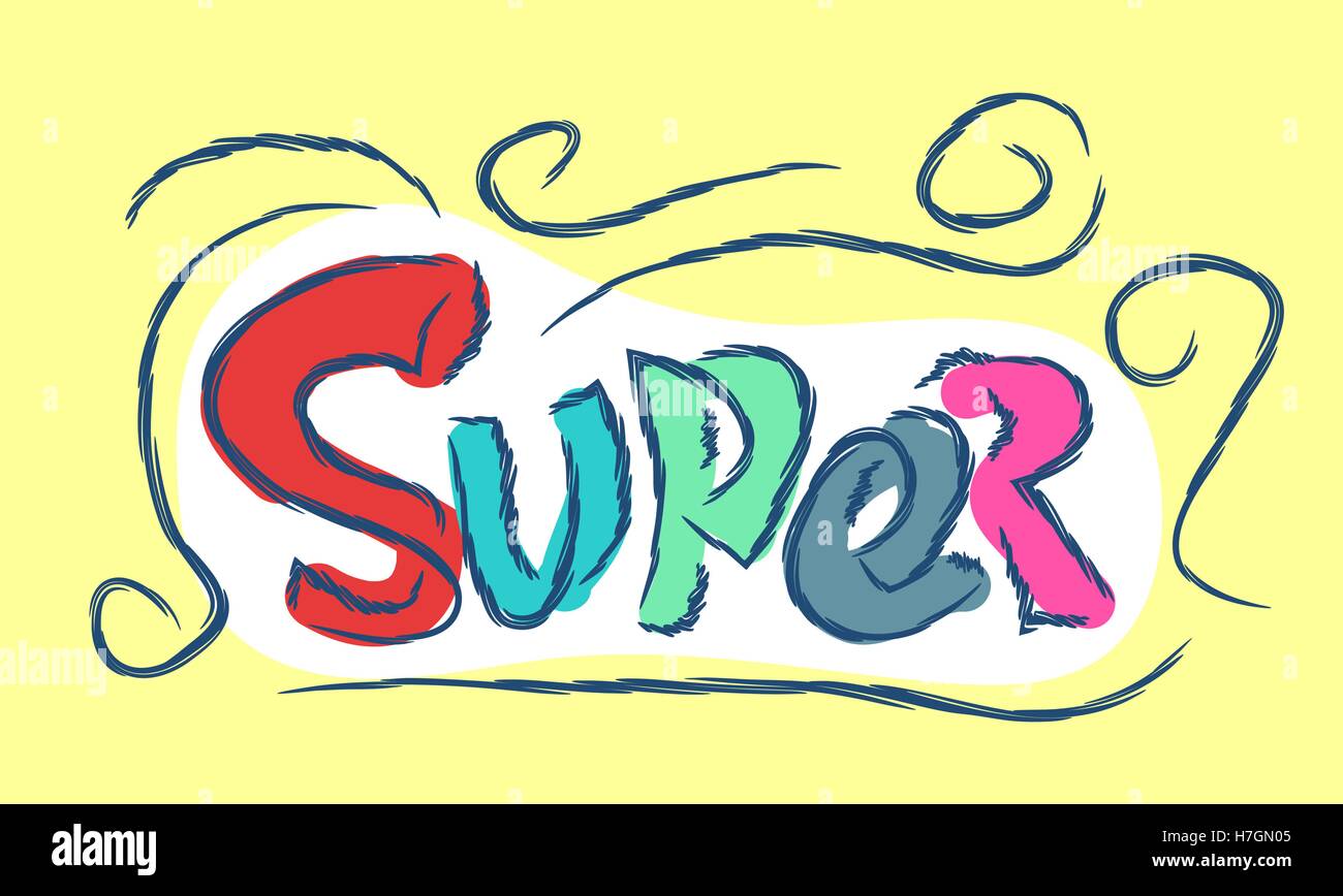 Testo super cartoon disegnato a mano astratto di lavoro illustrazione vettoriale Illustrazione Vettoriale
