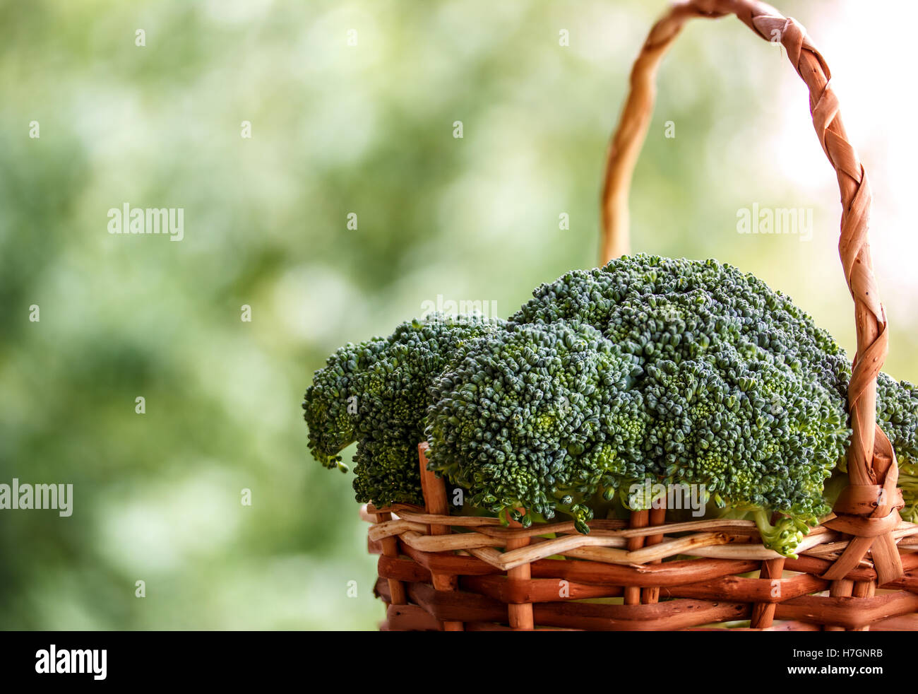 Broccoli freschi in un cestello, alimenti biologici Foto Stock