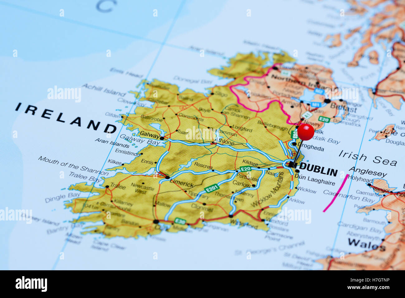 Dublino imperniata su una mappa di Irlanda Foto Stock