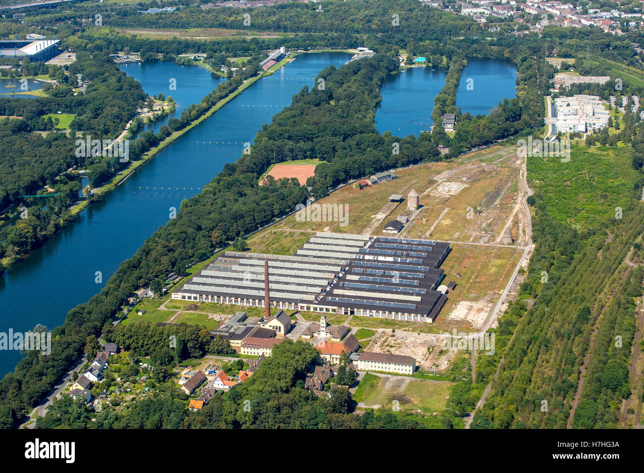 Foto aerea, ex azienda ferroviaria Wedau, Duisburg-Wedau Bissingheim, Germania Garden City Wedau, la zona della Ruhr, Foto Stock