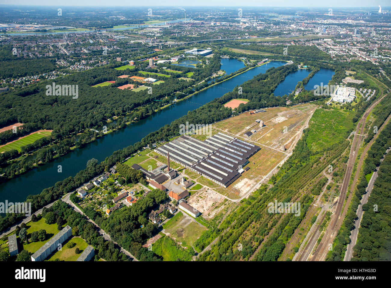 Foto aerea, ex azienda ferroviaria Wedau, Duisburg-Wedau Bissingheim, Germania Garden City Wedau, la zona della Ruhr, Foto Stock