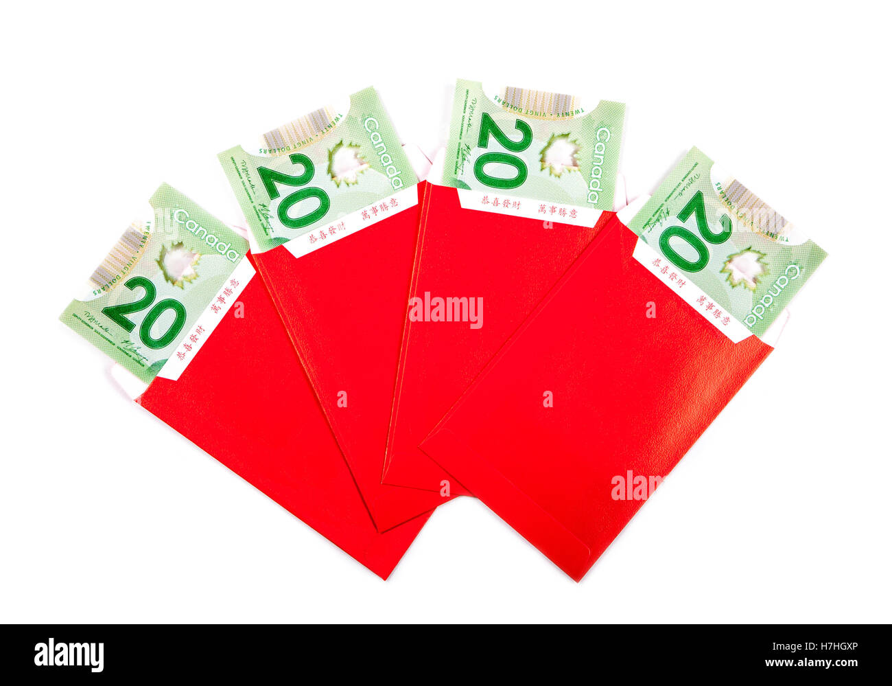 Anno Nuovo Cinese rosso con pacchetti di dollari canadesi Foto Stock