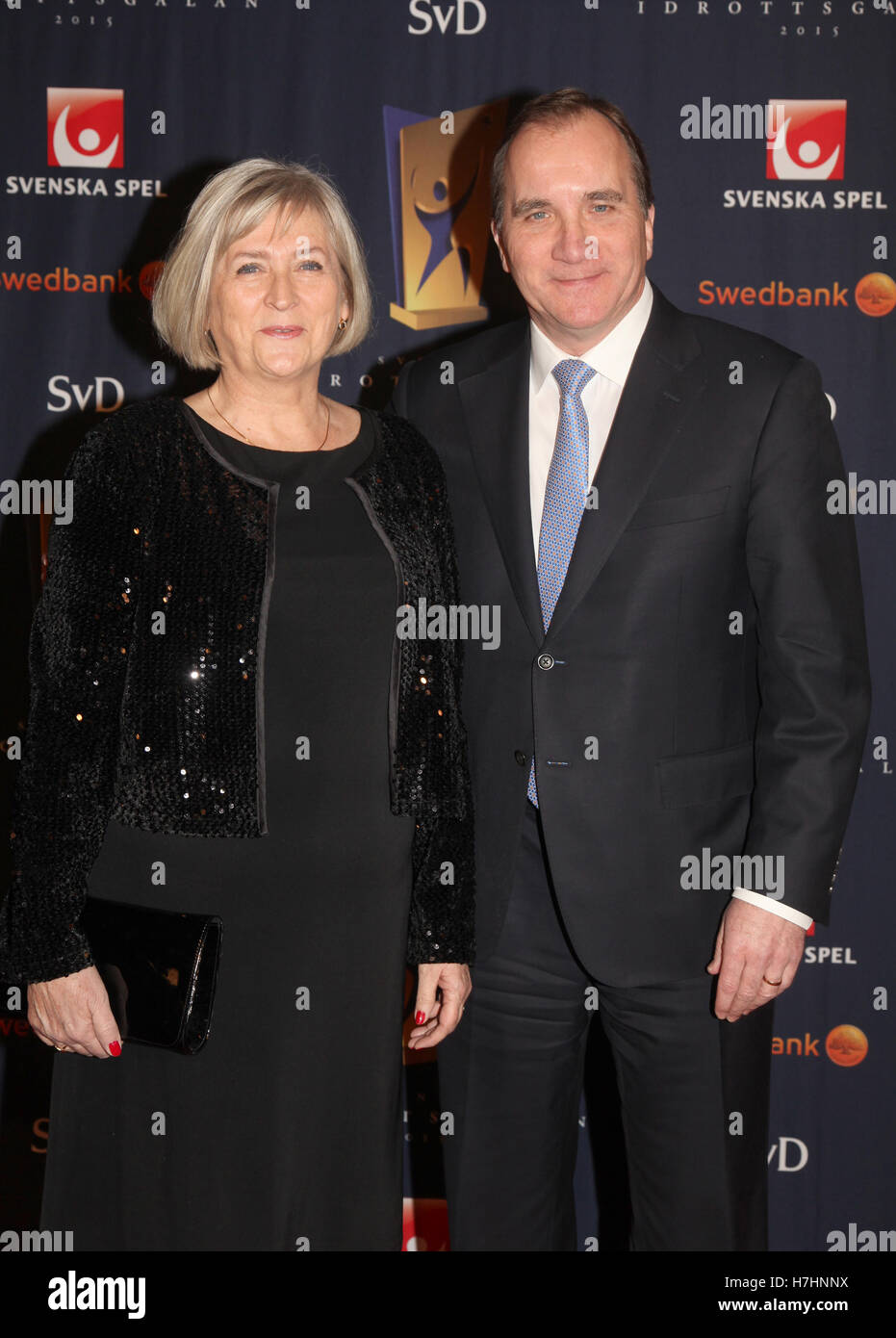 STEFAN LÖFVEN Primo ministro svedese con la moglie Ulla a annuale di gala di sport Foto Stock