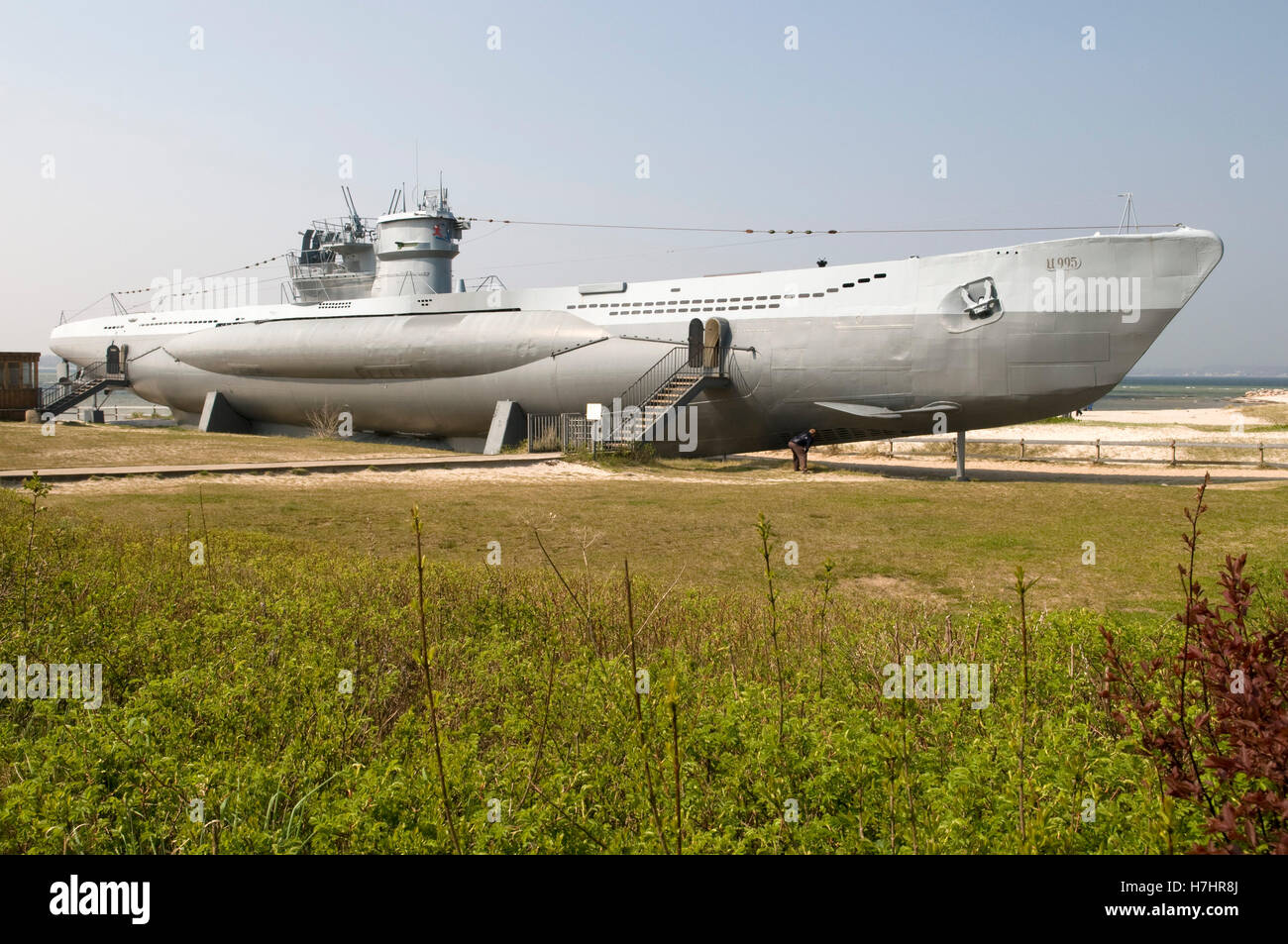 U-boat U995, Technisches Museum Il Museo Tecnico sulla spiaggia del Mar Baltico resort Laboe, Kieler Bucht, Schleswig-Holstein Foto Stock