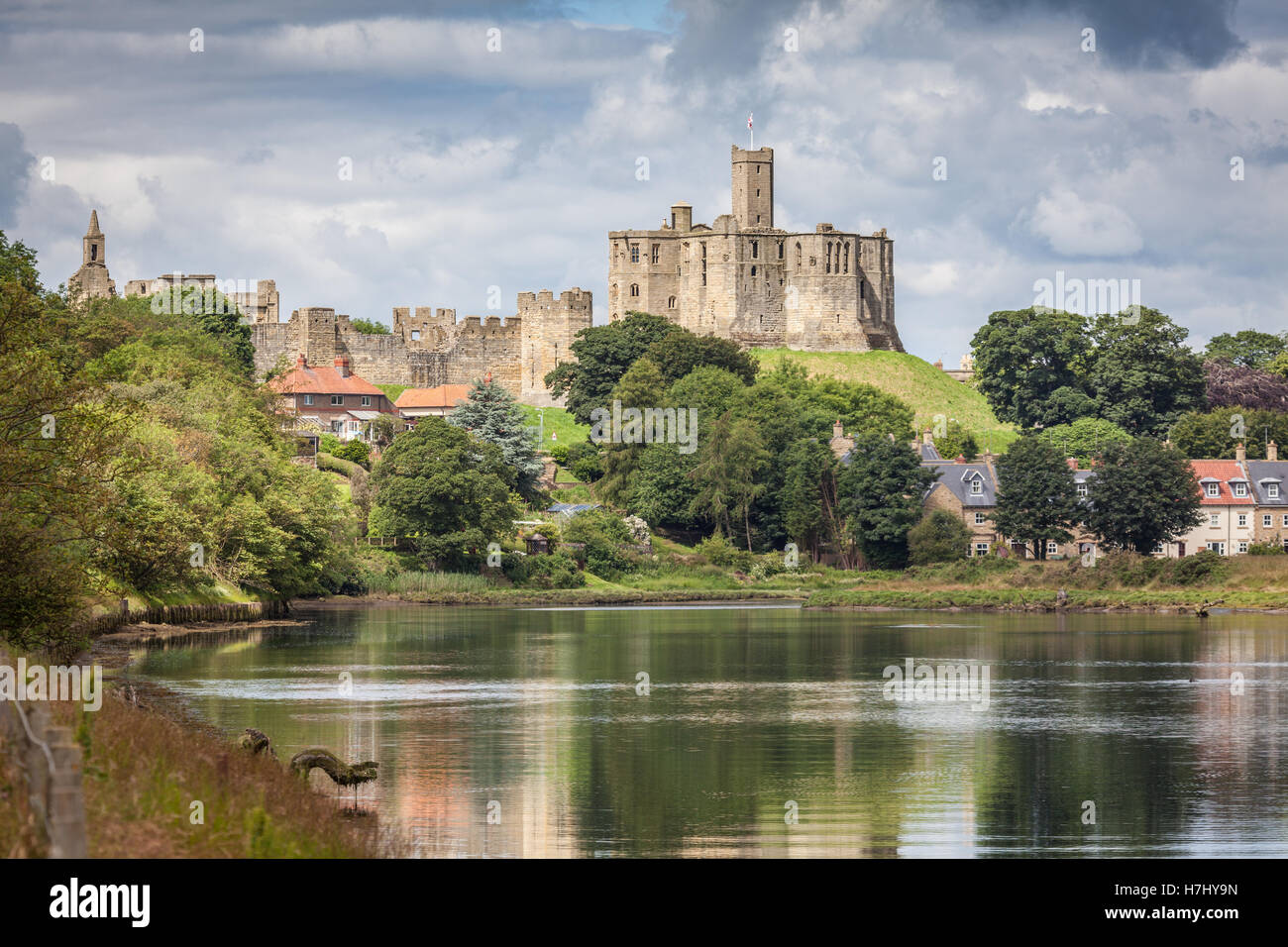 Il castello di Warkworth, Northumberland, Inghilterra, Regno Unito, GB, l'Europa. Foto Stock