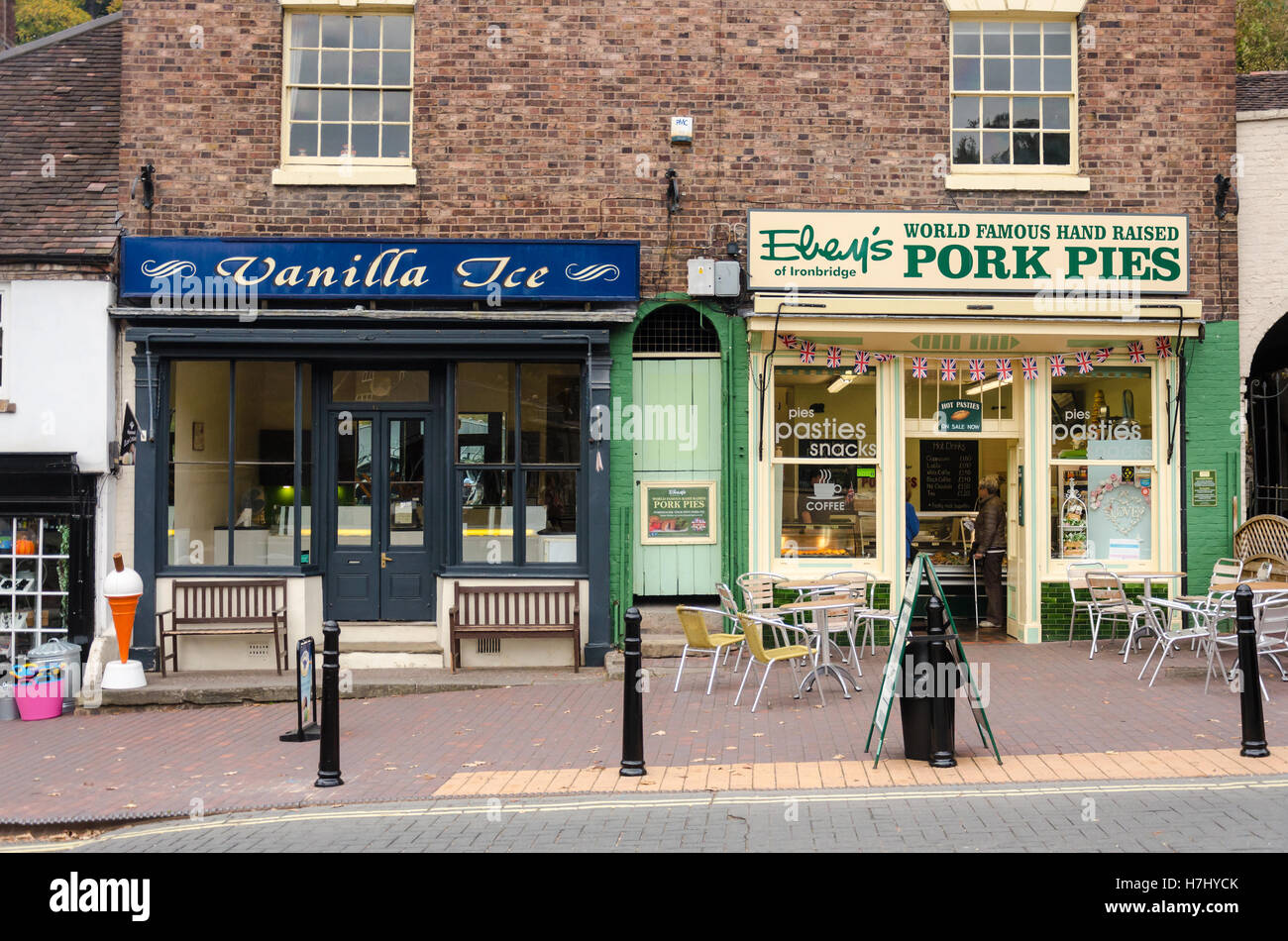 Shop fronti di Ironbridge, Shropshire, Regno Unito Foto Stock