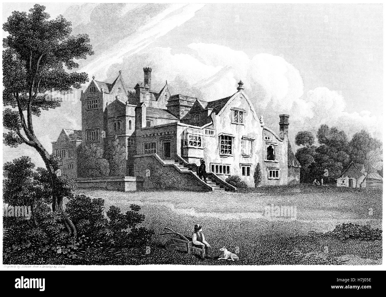 Una incisione di New Hall, Yorkshire scansionati ad alta risoluzione da un libro stampato in 1812. Ritiene copyright free. Foto Stock