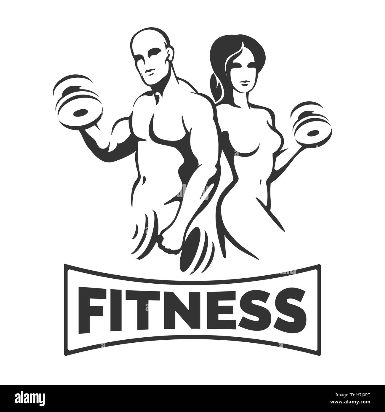 Allestitore Centro Fitness o modello. Athletic Uomo e donna Azienda Silhouettes di peso. Illustrazione Vettoriale Illustrazione Vettoriale