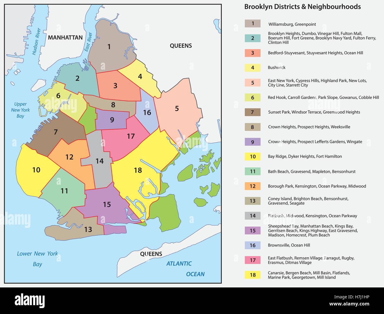 New York City distretto mappa di Brooklyn Illustrazione Vettoriale
