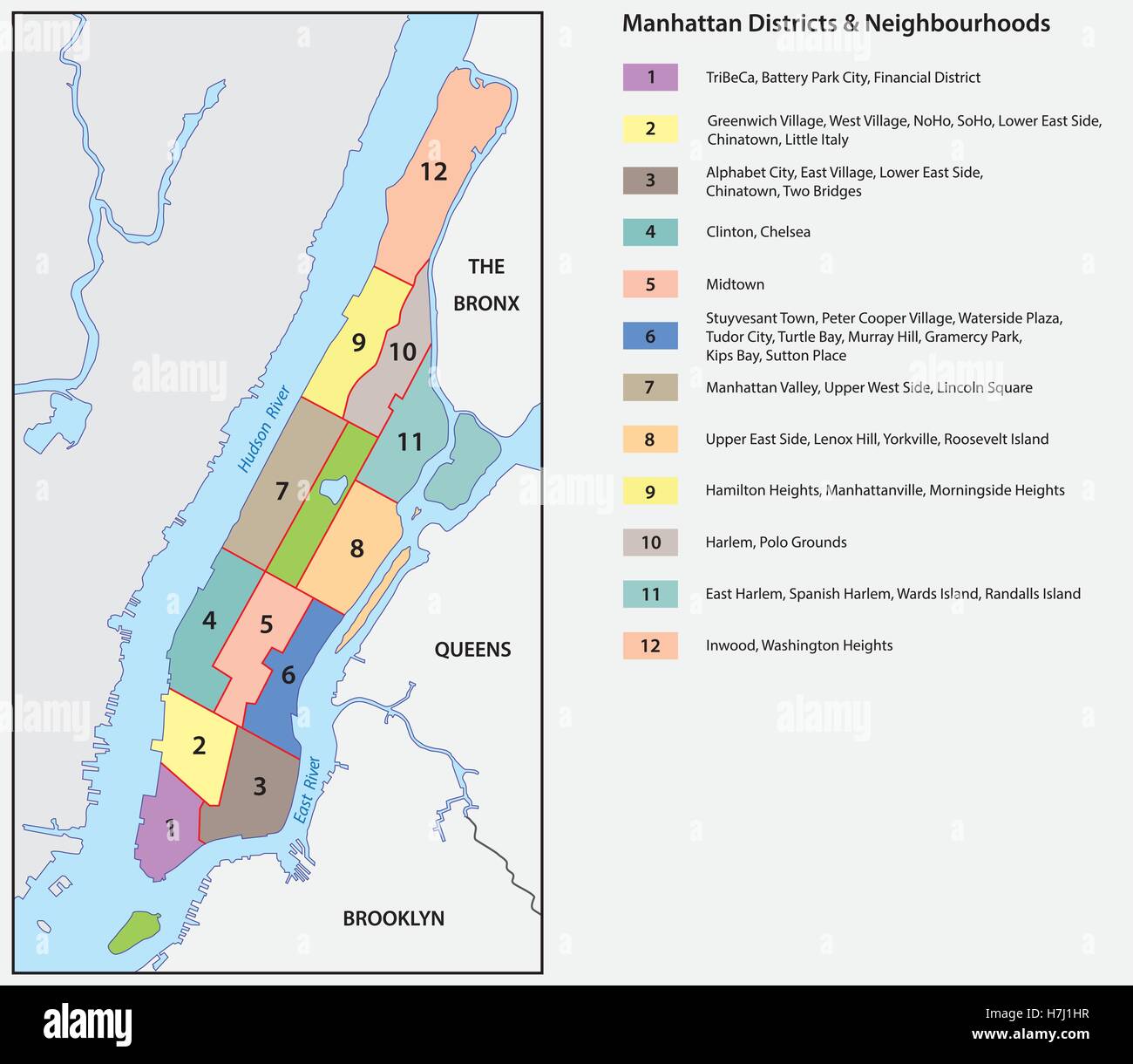 New York City mappa del distretto di Manhattan Illustrazione Vettoriale